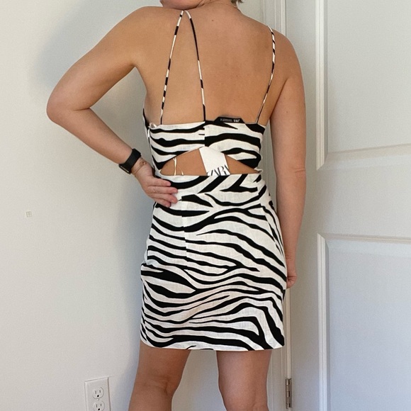 ZARA Printed Cut-Out Zebra Mini Dress - Picture 4 of 8